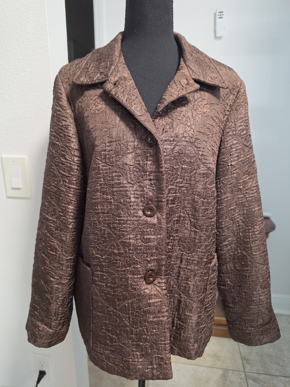 Elliott Lauren Bronze Brown Crinkle Texture Jacket Blazer Size L